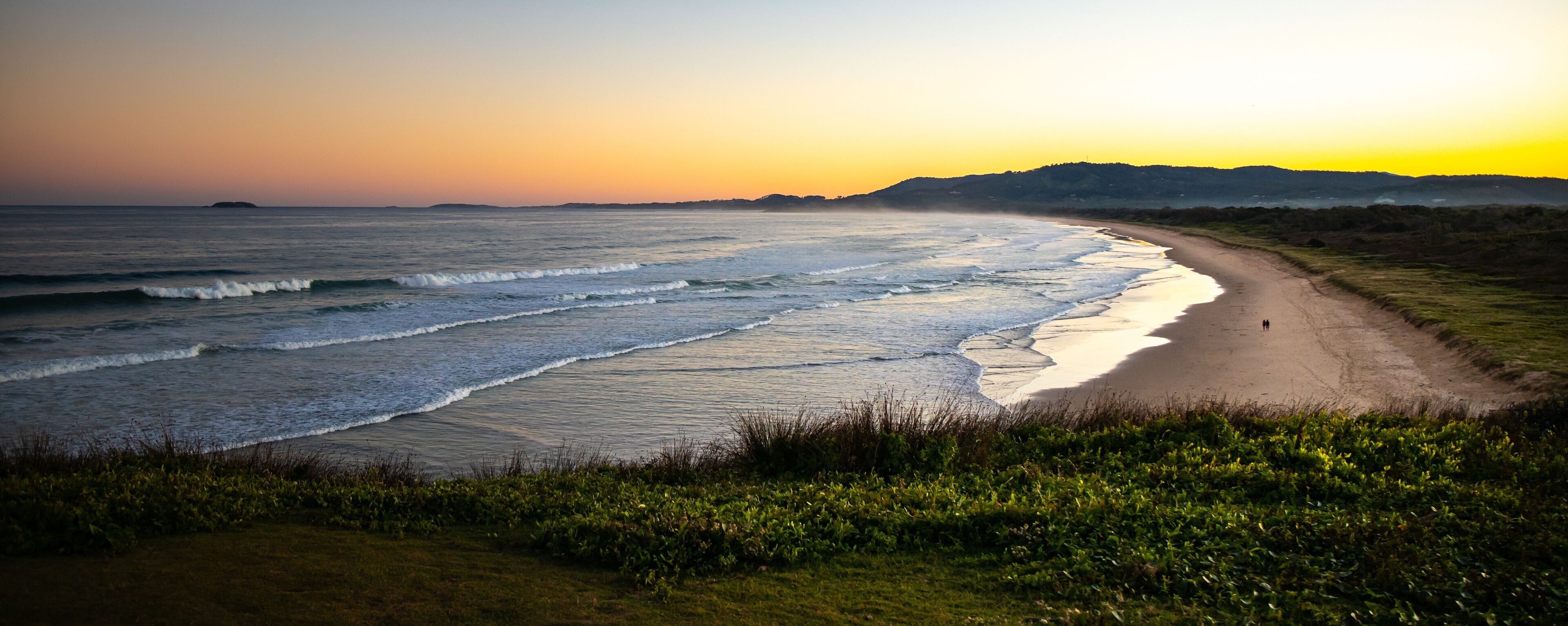 Scenic orange sunset at the beautiful unique Moonee Beach Nature Reserve. Look At Me Now Headland Walk, Coffs Harbour, NSW, Australia