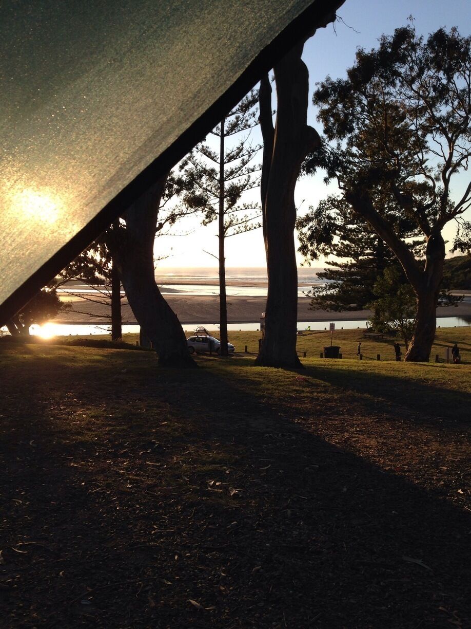 The early morning view from my tent...overlooking Moonee creek and Moonee beach beyond it. Stunning spot. (Australia)