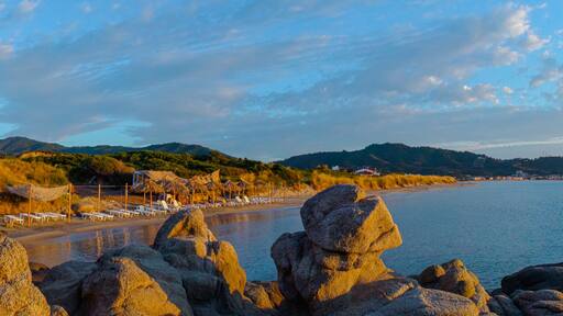 Seaside in Greece with beautiful rocks, Halkidiki, Sarti,panorama