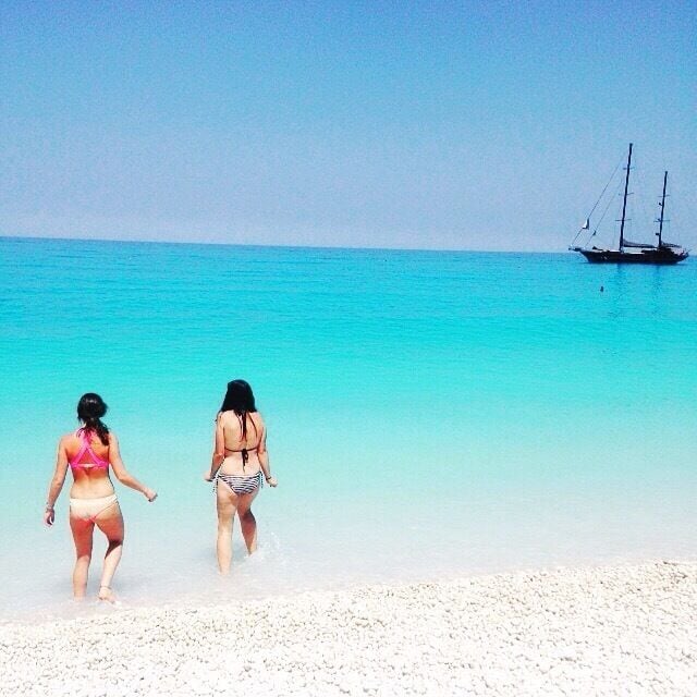 Myrtos Beach, Cephalonia IS actually this colour...! With a small bar/cafe at one , I easily spent the day here in blissful vacay mode ....