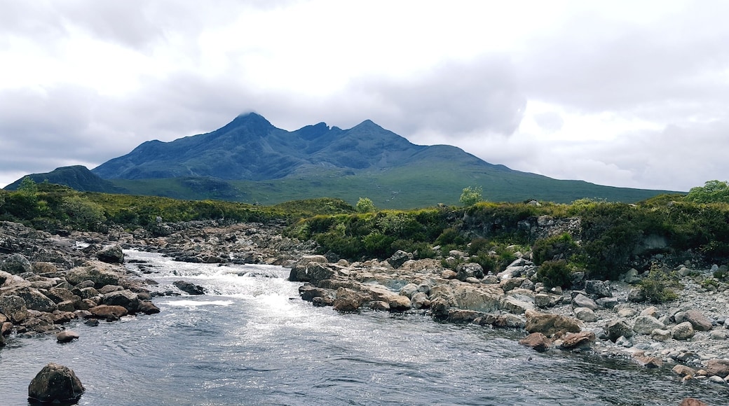The Cuillans draw the eye again, this time from the bridge by the hotel at Sligachan.