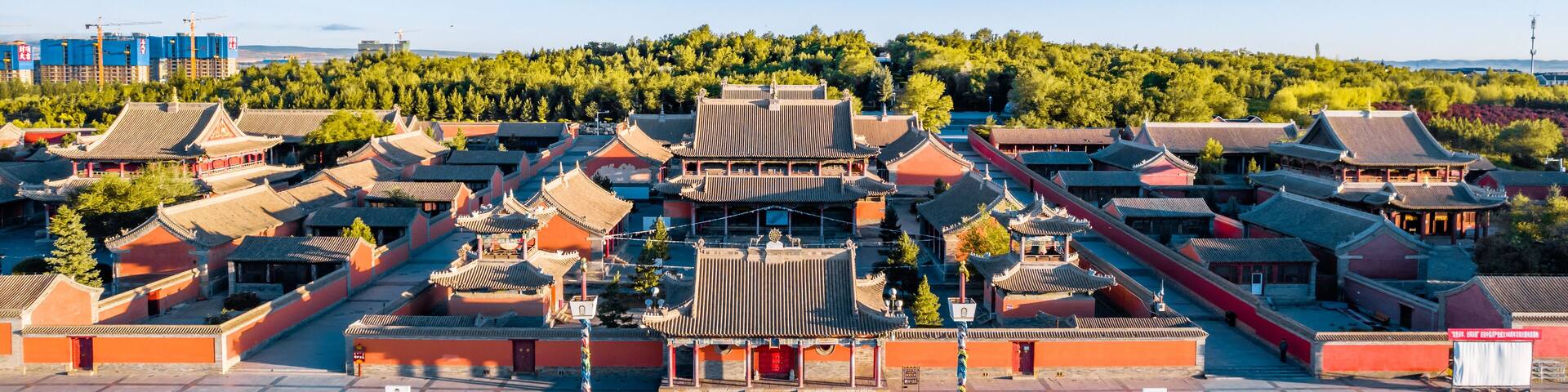 Aerial photography of early morning scenery of Beizi Temple, Xilinhot City, Xilin Gol, Inner Mongolia