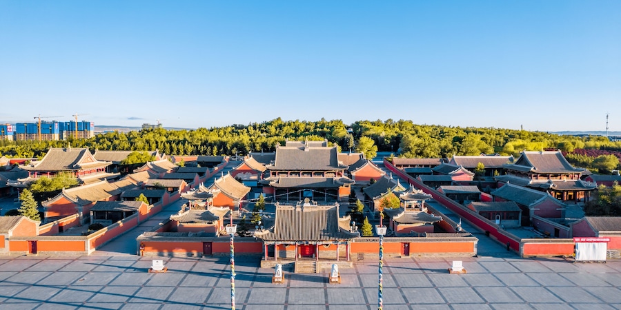 Aerial photography of early morning scenery of Beizi Temple, Xilinhot City, Xilin Gol, Inner Mongolia