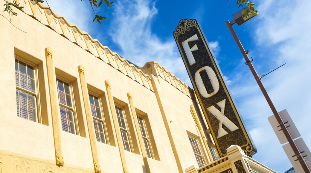 Fox Theatre showing signage, heritage elements and theater scenes