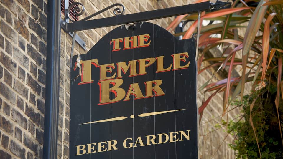 Temple Bar which includes signage