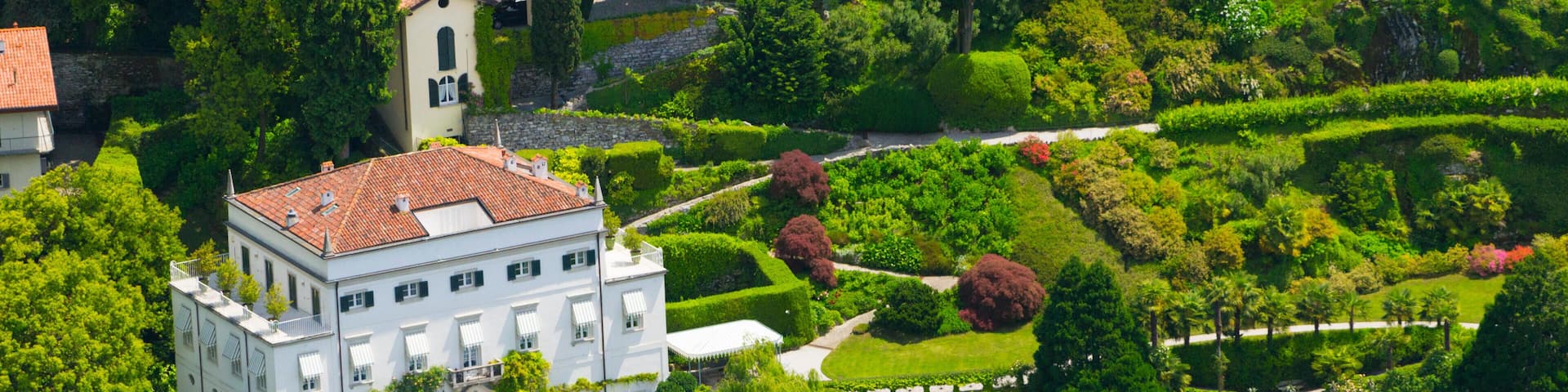 Italy, Lombardy, Como lake, Blevio, villa Belvedere (aerial view)