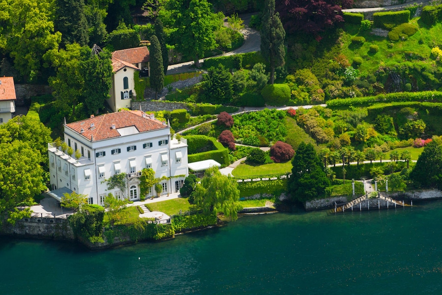 Italy, Lombardy, Como lake, Blevio, villa Belvedere  (aerial view)