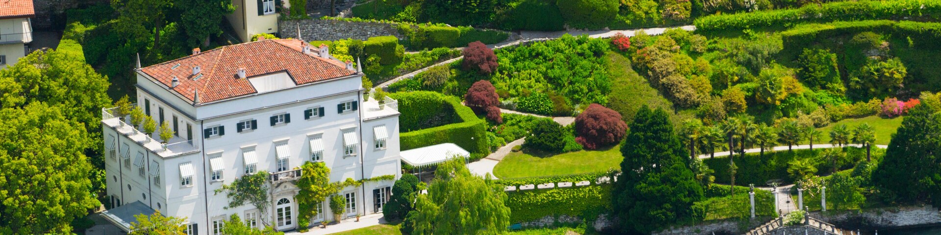 Italy, Lombardy, Como lake, Blevio, villa Belvedere (aerial view)