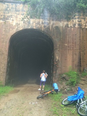 Tunnel #19. Silver Run Tunnel- legend has it as being haunted by a bride struck by a train on her wedding night. Best to go during full moon. The Rail-Trail no longer operates as a railroad, only to hikers and bikers. The locals say the train whistles are still heard to this day.