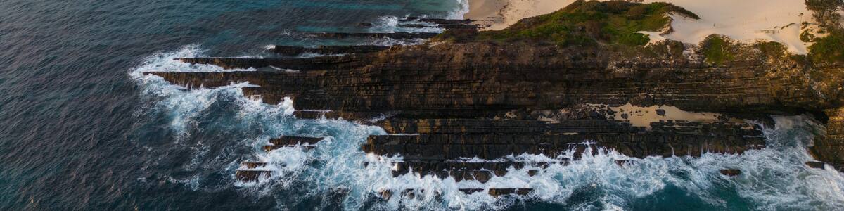 Beautiful coastline view of One Mile Beach, Forster, Australia.
