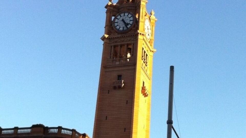 Sydney's GPO Clock taken from car window ... Hence to tilt Pisa style!!