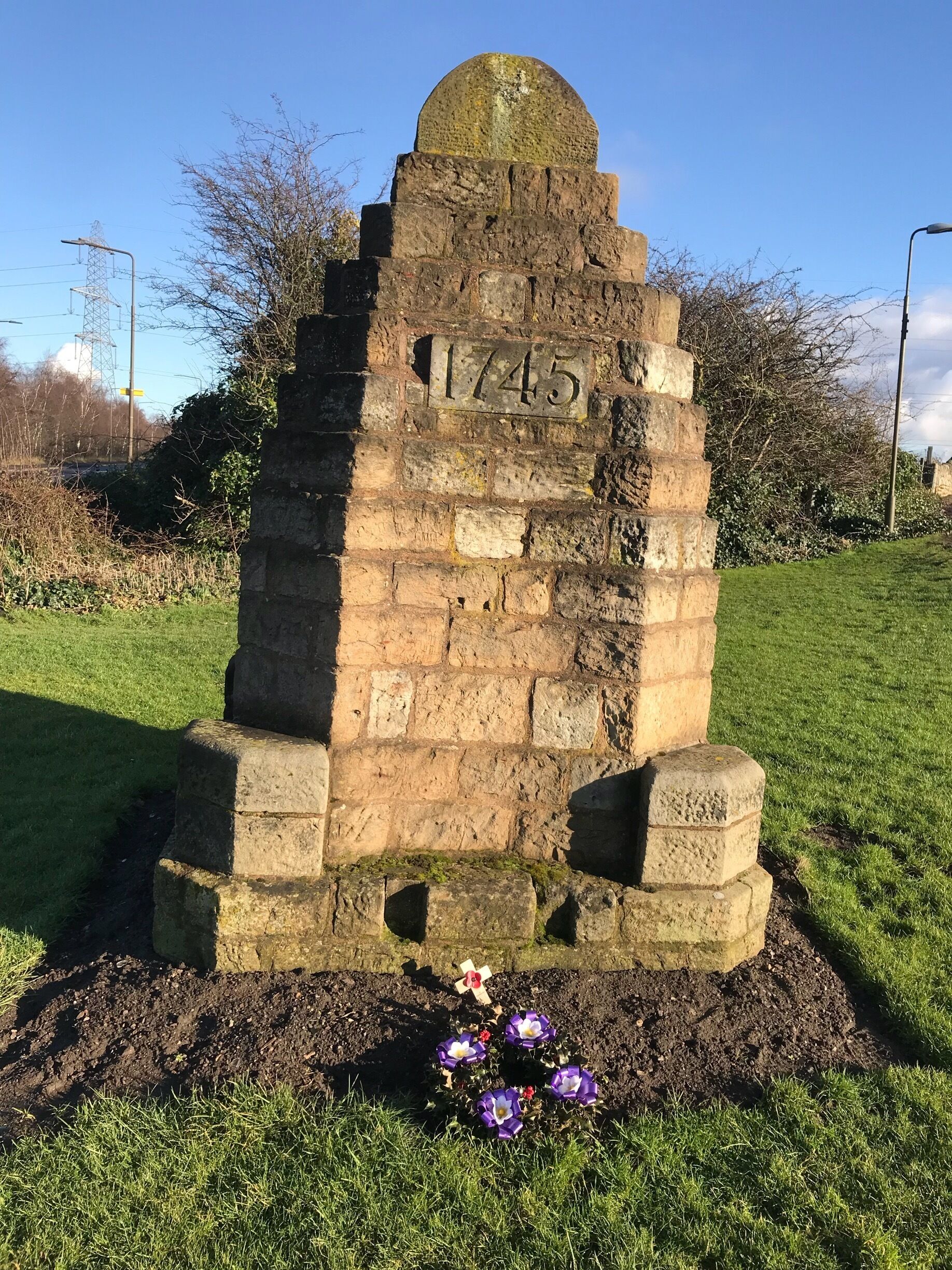 The “Johnny Cope Stone”. Memorial cairn commemorating the Battle of Prestonpans in 1745. General John Cope was in command  of the defeated Hanoverian forces that day..