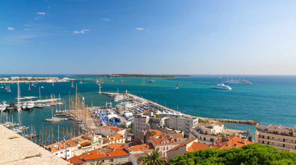 Cannes Old Town which includes a bay or harbor, landscape views and a coastal town