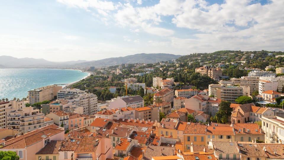 Cannes Old Town which includes landscape views and a coastal town