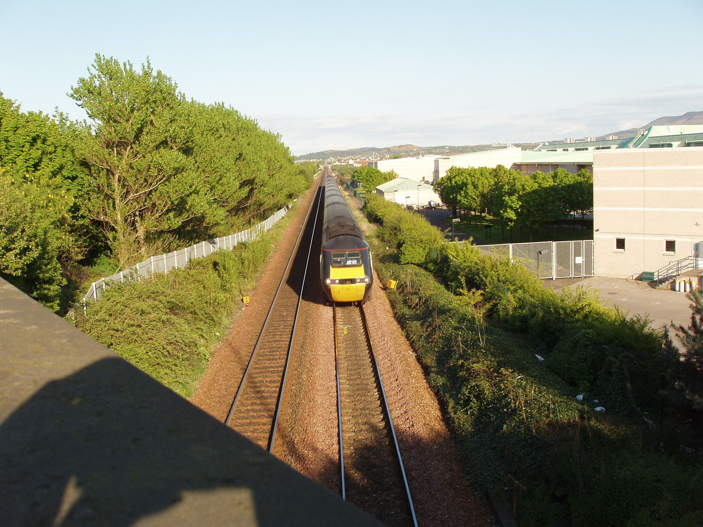 Looking from the bridge where it crosses under Glasgow Road (the A8), at the Gogar roundabout in Edinburgh.