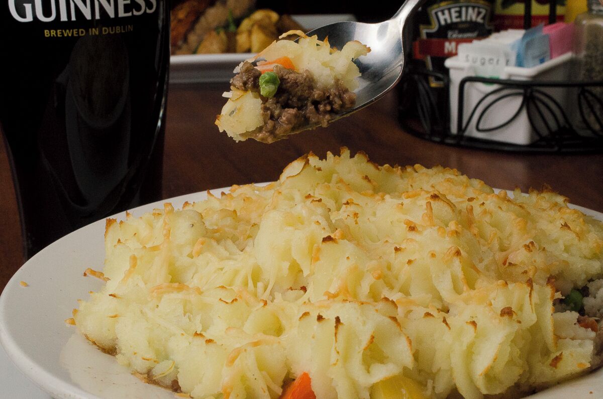 The Shepherd's Pie from The Irish Legend Pub and #Restaurant - Ground Angus, sweet rutabaga, carrots, garden peas, and Yukon mashed potatoes, in a Jameson gravy. Add a cup of soup or dinner salad for just 