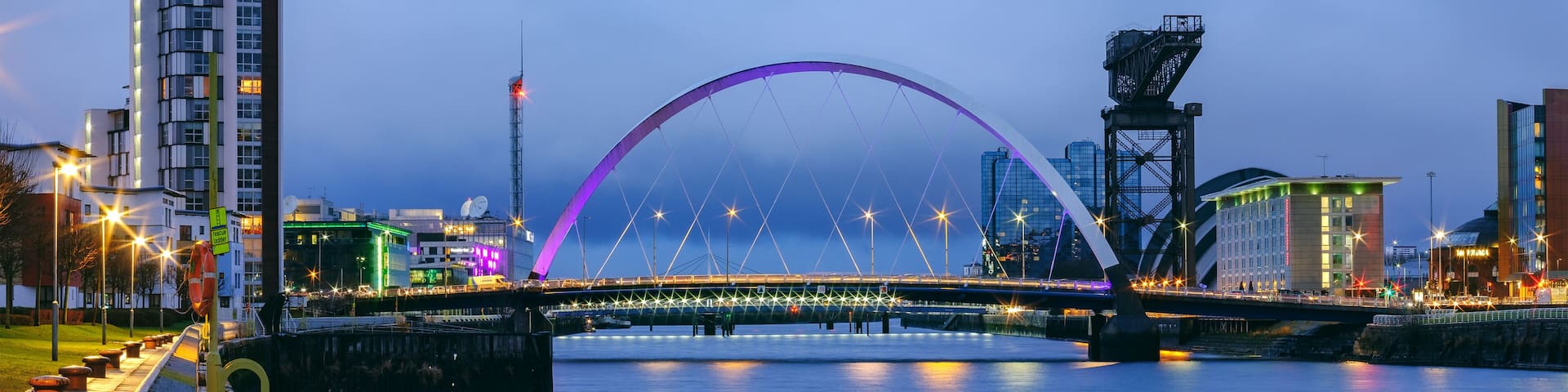 Skyline of Glasgow at the Pacific Quay, Scotland, UK