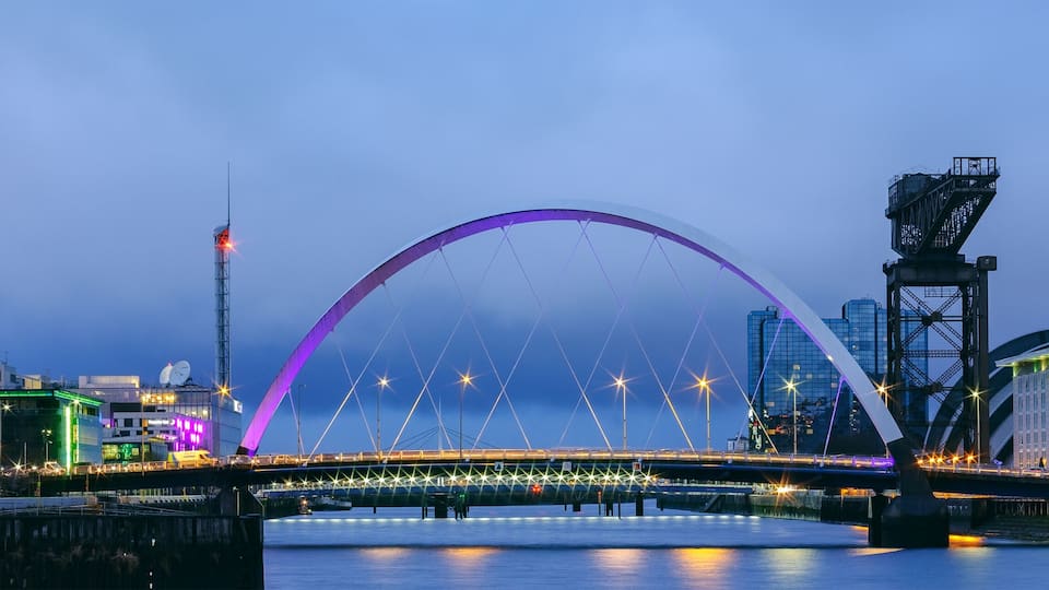 Skyline of Glasgow at the Pacific Quay, Scotland, UK