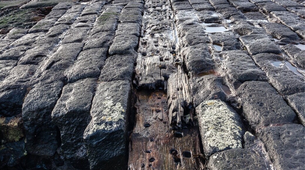 This picture was taken from and looking across the remains of the 1860 boat slips which were built to service the Abden Shipyard in Kinghorn. The yard built steam ships from 1860 until its closure at the beginning of the 1900s.