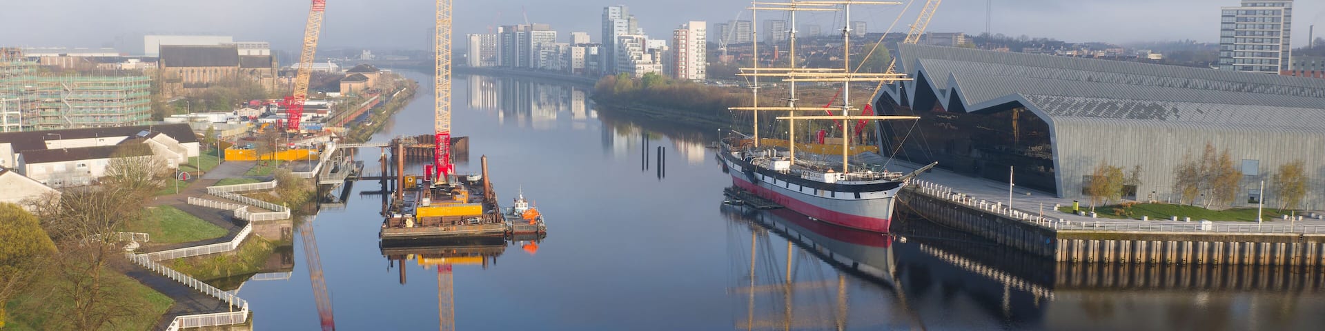 Transport museum and tall ship on the River Clyde
