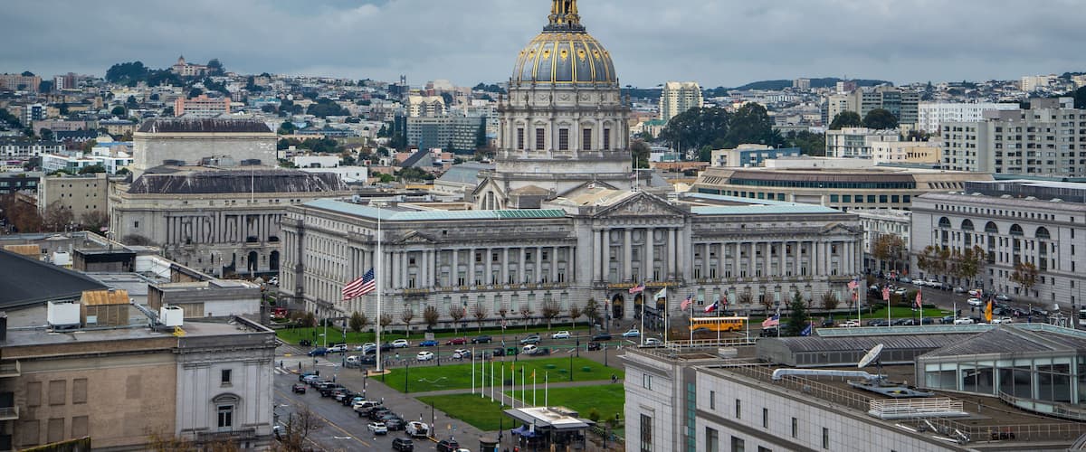 San Francisco City Hall is Beaux-Arts architecture and located in the city's civic center.