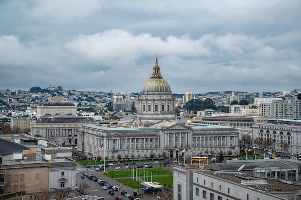 San Francisco City Hall is Beaux-Arts architecture and located in the city's civic center.
