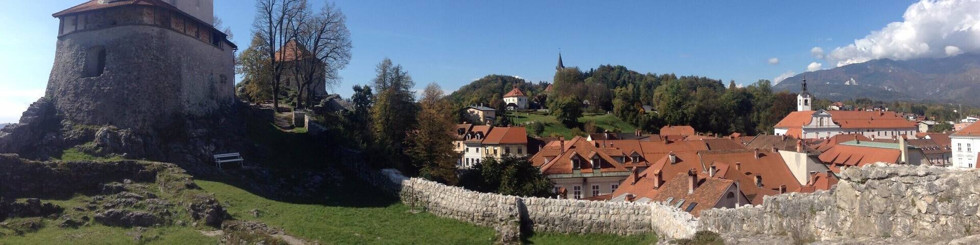 Kamnik is a small medieval town around 20 km north-east of Ljubljana. There are a couple of castles here, and the town is surrounded by mountains. Very beautiful.
Train is âŹ2.58 each way; takes 40 minutes