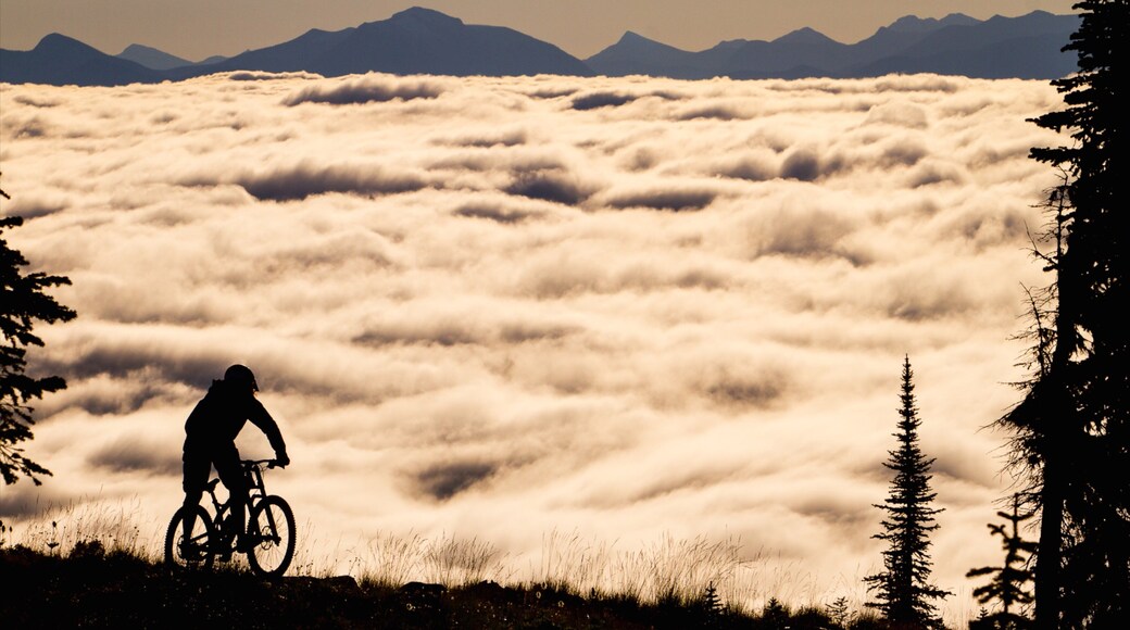 Nelson featuring mountain biking, mountains and a sunset