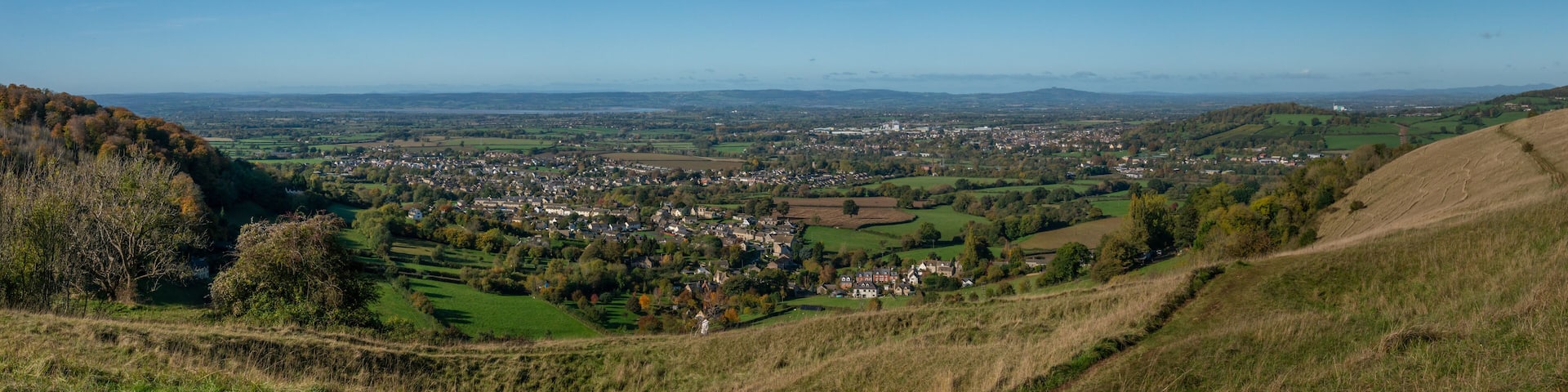 View from Selsley Common towards Kings Stanley and Stonehouse, near Stroud Gloucestershire, United Kingdom