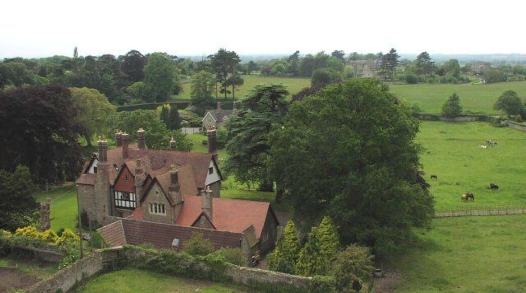 View from the top of the tower of Wickwar Church. The walls around the house are the remains of a Saxon walled settlement.