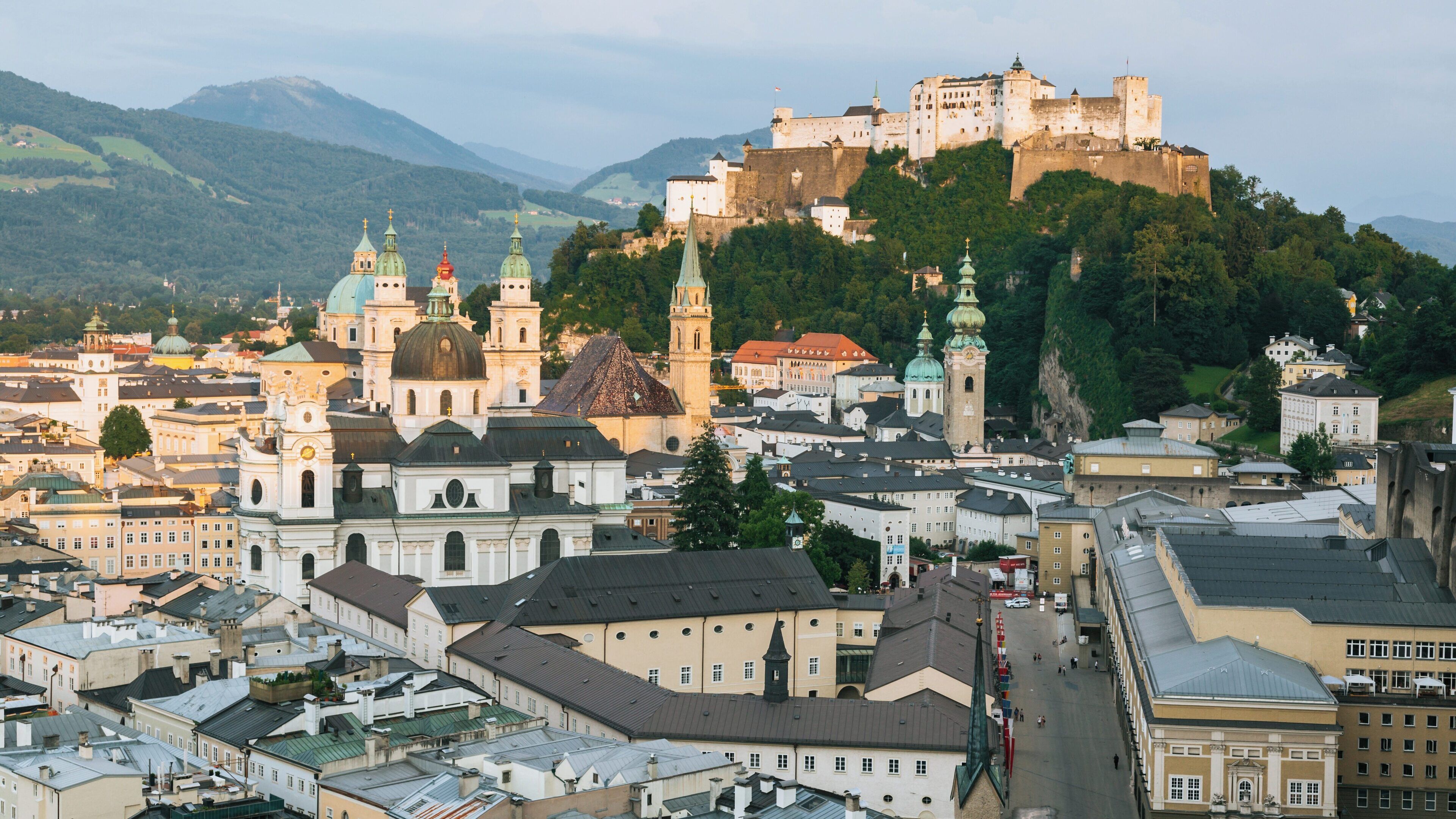 Moenchsberg Museum of Modern Art and the Historic Altstadt Salzburg Under the Setting Sun