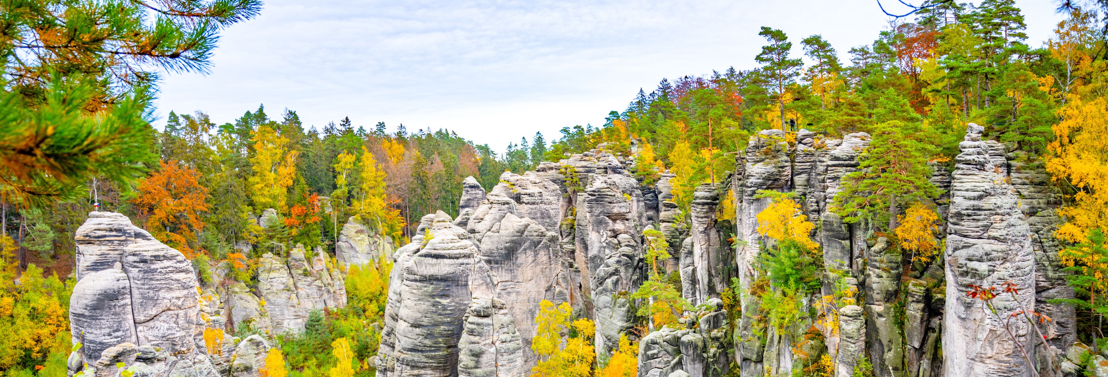 Colorful autumn landscape and sandstone rocks