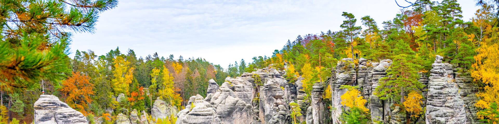 Colorful autumn landscape and sandstone rocks