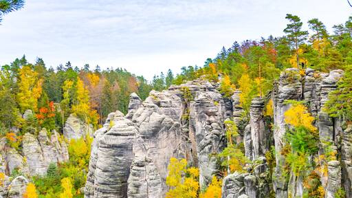 Colorful autumn landscape and sandstone rocks