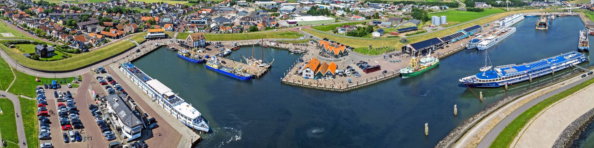 Aerial panorama from the historical town Oudeschild on Texel island in the Netherlands