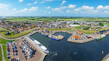 Aerial panorama from the historical town Oudeschild on Texel island in the Netherlands