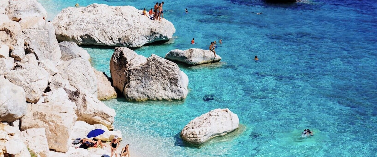 View of the stunning Cala Goloritze from the steep stairs before to arrive to the beach after 1 hour trekking through the rocks.