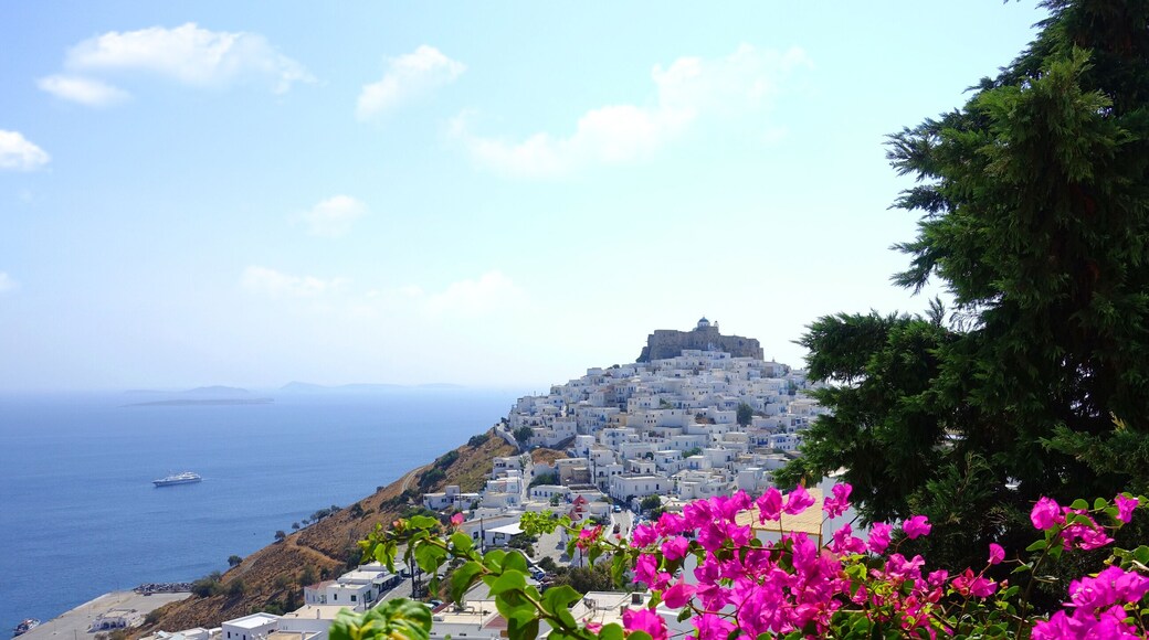 Ultra wide photo from famous Querini castle on top of Astypalaia island main village, Dodecanese, Greece