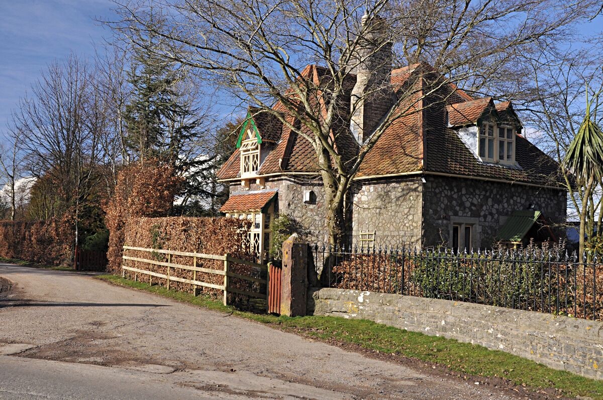 Ty-Fry Lodge - Pendoylan The late 19th century lodge is at the entrance to the Ty Fry Estate and was originally the lodge to the country estate of the Insole family of The Court, Llandaff. It is constructed of local random rubble with Bathstone dressings and quoins with a picturesque pitched roof. It is a Grade II listed building being of definitive architectural character and retaining original windows.
