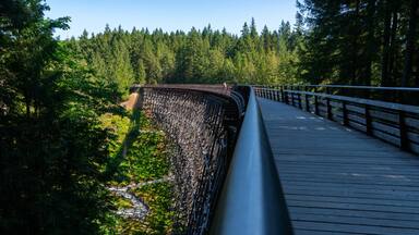 Historic Kinsol Trestle Bridge Vancouver Island.The historic wooden Kinsol Trestle over the Koksilah River near Shawnigan Lake, Vancouver Island, Canada.