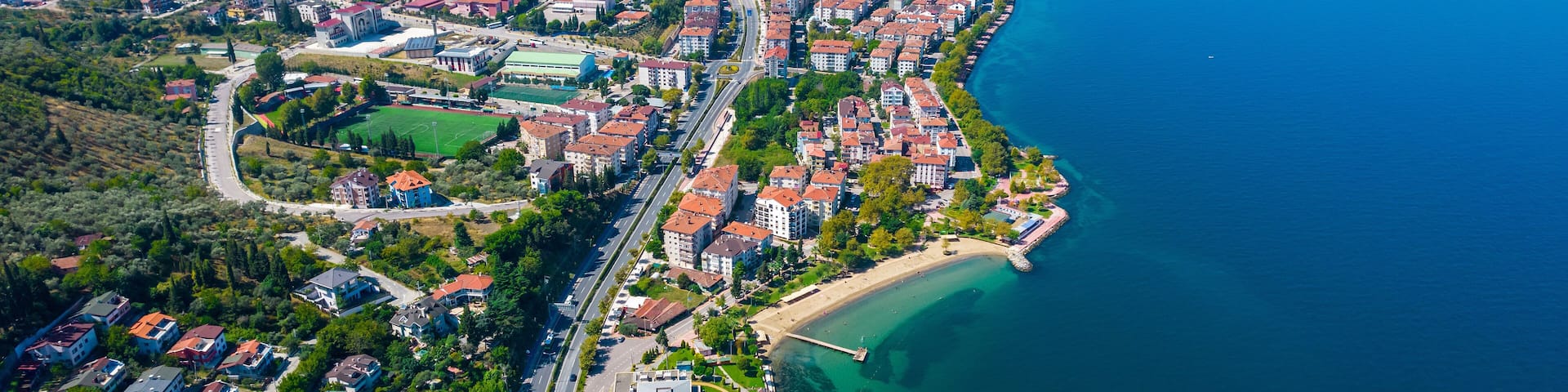 Karamursel, Kocaeli, Turkey. Karamursel is a town and district located in the province of Kocaeli. Aerial shot with drone.