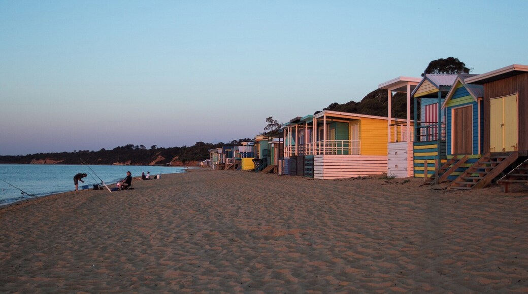 A big feature of the beaches that line the eastern shorelines of Port Phillip Bay in Victoria are the brightly coloured beach bathing boxes. Mount Martha has some spectacular examples of these curious structures. And there is nothing like a sunset on the beach.