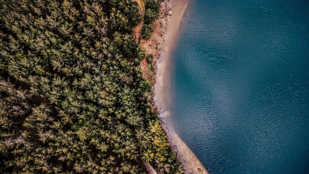 Areal drone view on a lake