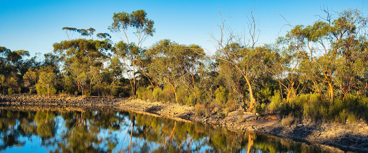 The Boondy Rock Dam in Goldfields Woodlands National Park, Western Australia, one the rock catchments in the Great Western Woodlands, developed for railway water supplies in the days of steam engines.