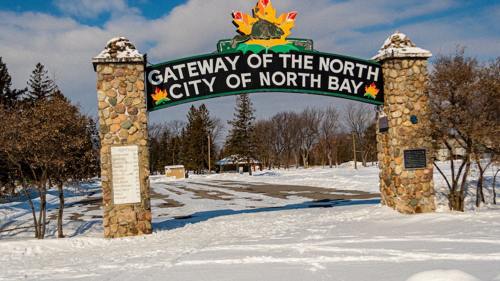 North Bay Gateway covered in snow in North Canada