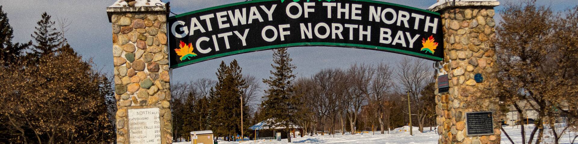North Bay Gateway covered in snow in North Canada
