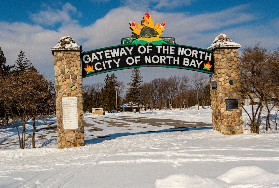 North Bay Gateway covered in snow in North Canada
