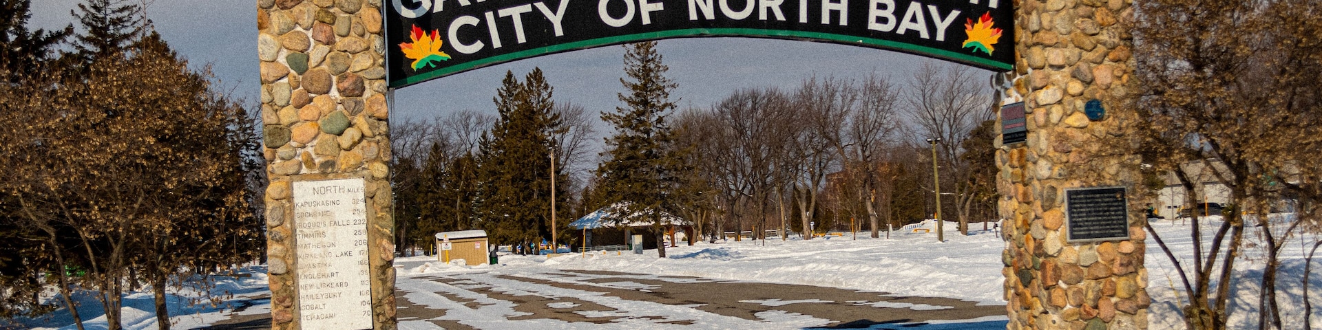 North Bay Gateway covered in snow in North Canada