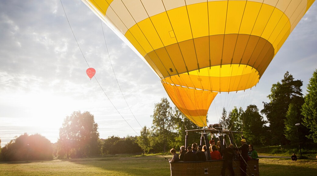 Sweden, Sodermanland, Stockholm, Arsta, Group of people in hot air balloon