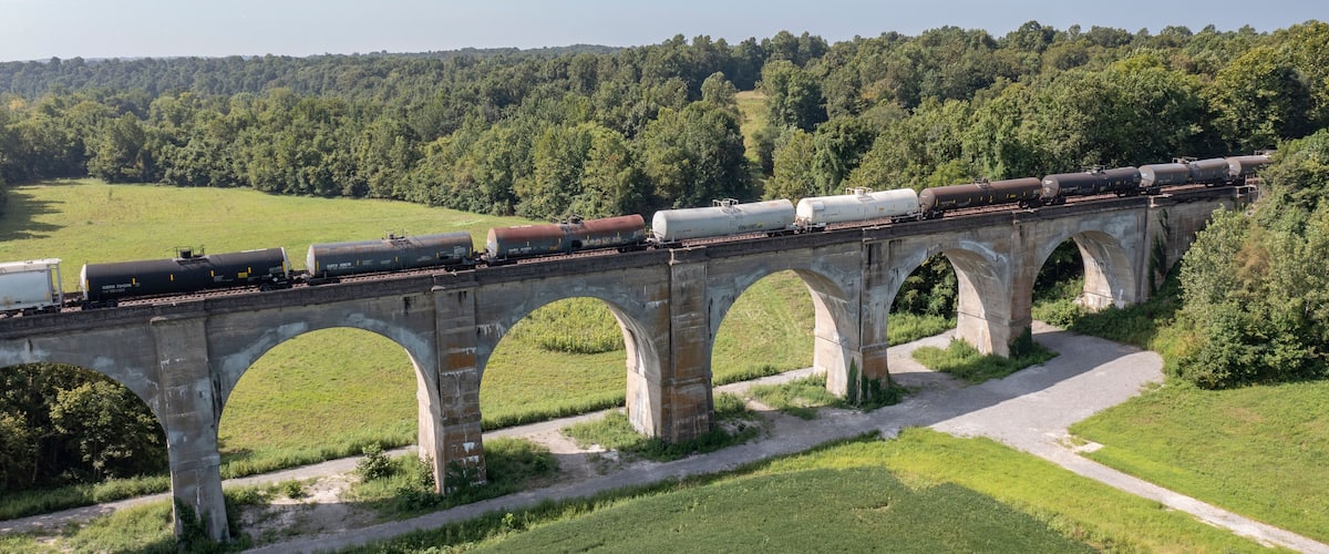 Arched train bridge